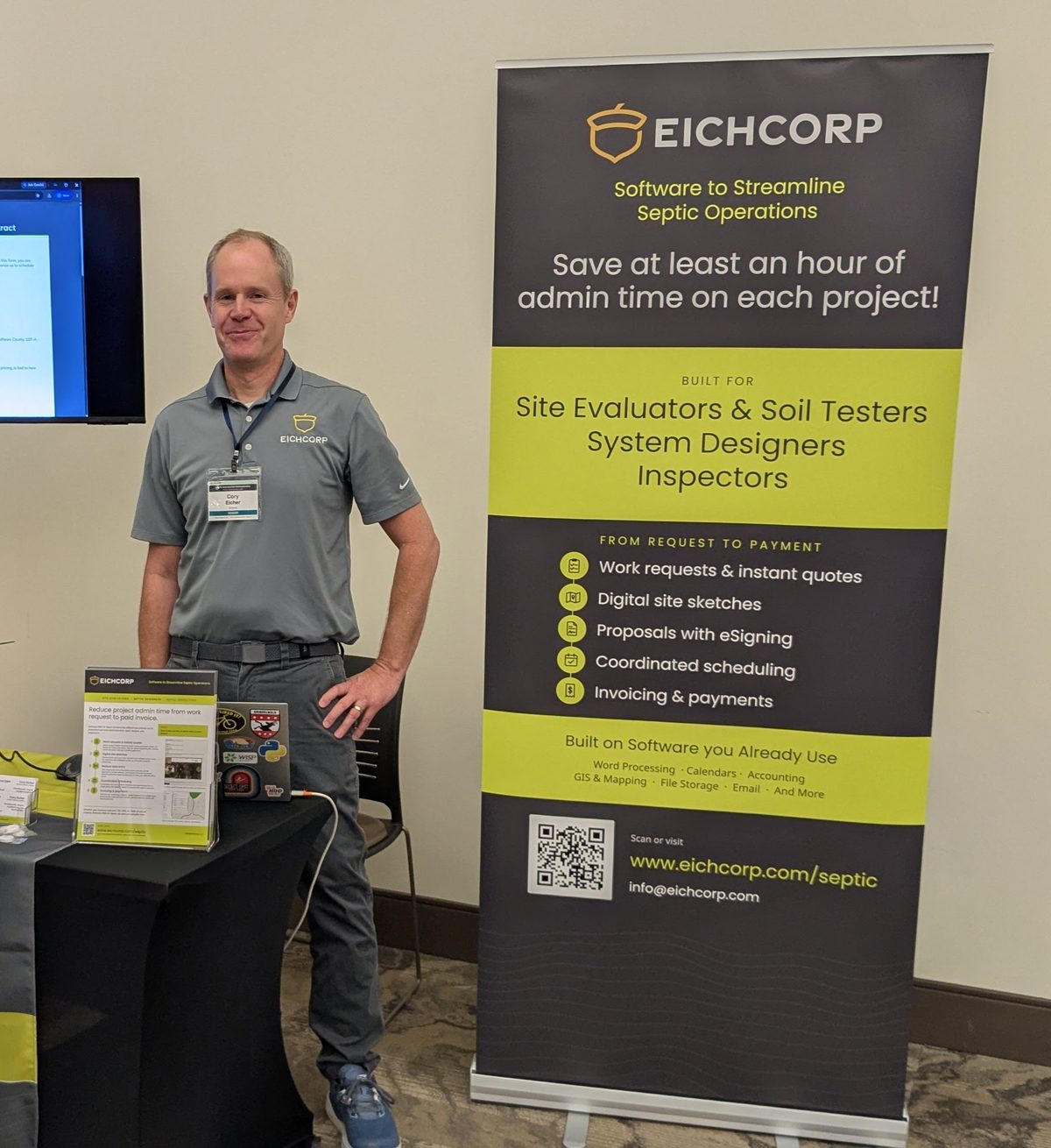 Cory Eicher at the Eichcorp booth at the 2026 Tools and Technology Expo in Greensboro, NC